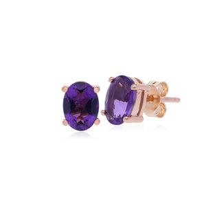Classic Oval Amethyst Claw Set Stud Earrings in 9ct Rose Gold
