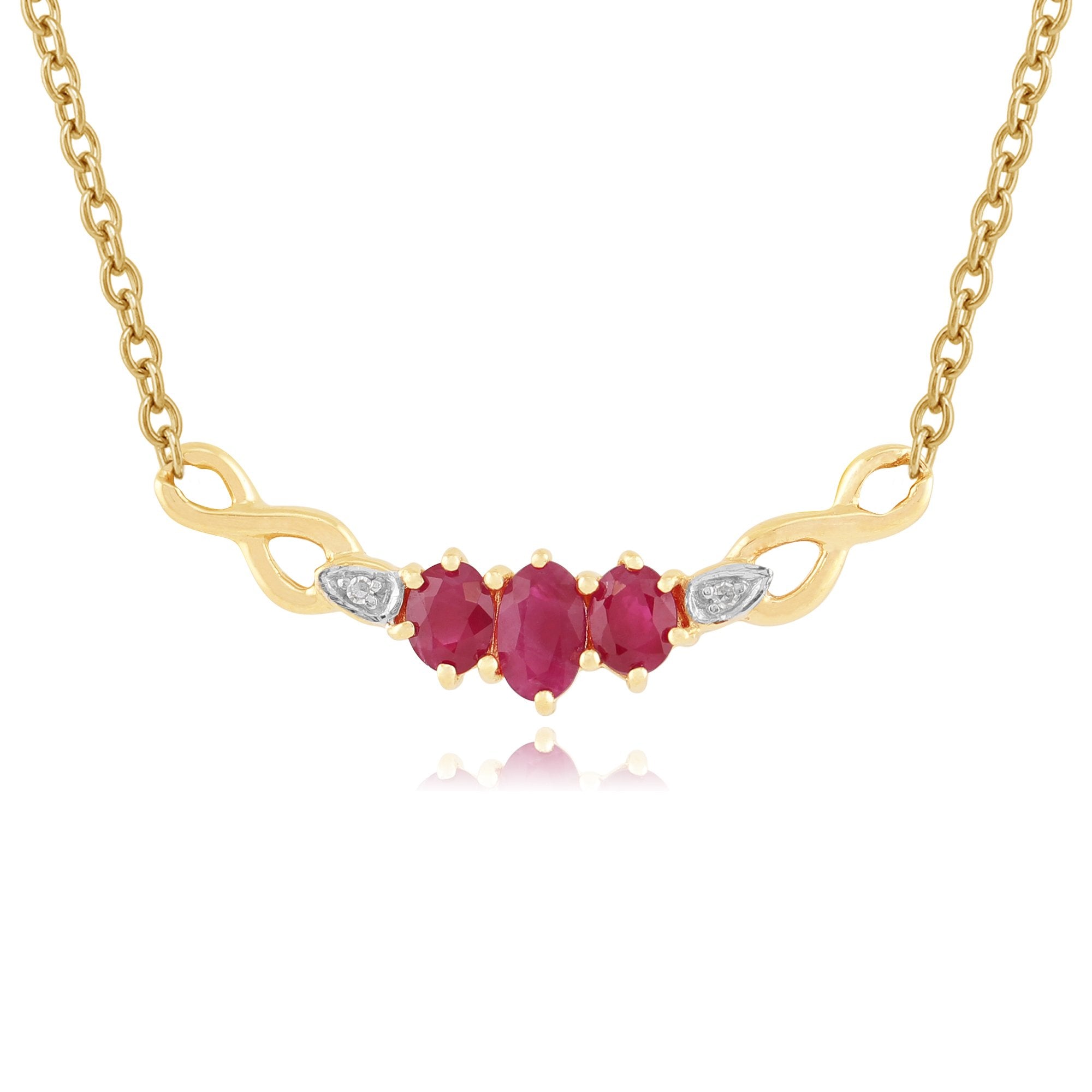 Classic Oval Ruby & Diamond Necklace in 9ct Yellow Gold