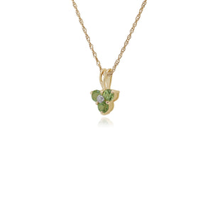 Floral Round Peridot & Diamond Cluster Pendant in 9ct Yellow Gold