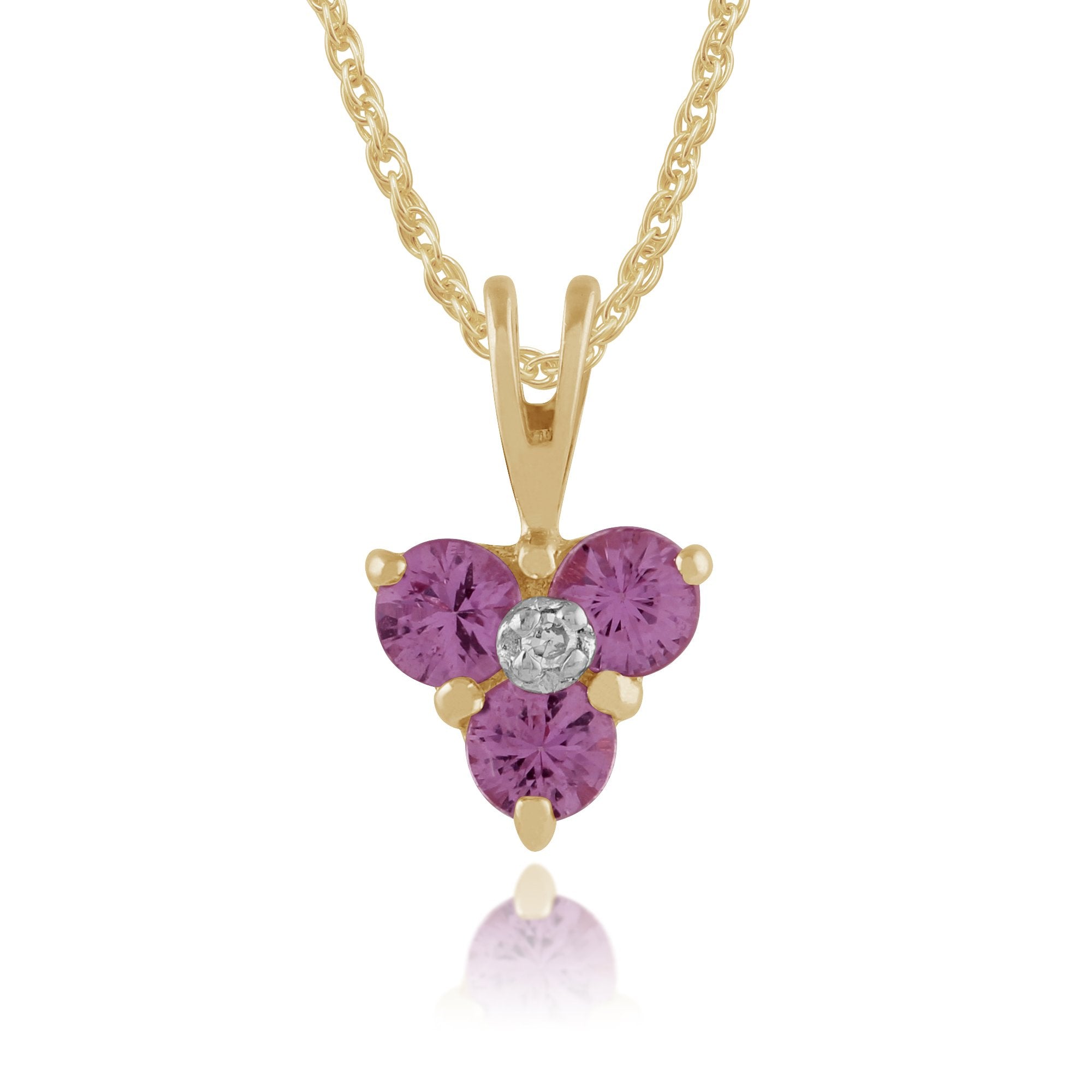 Classic Round Pink Sapphire & Diamond Cluster Pendant in 9ct Yellow Gold