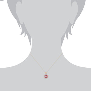 Floral Ruby & Diamond Cluster Stud Earrings & Pendant Set Image 6