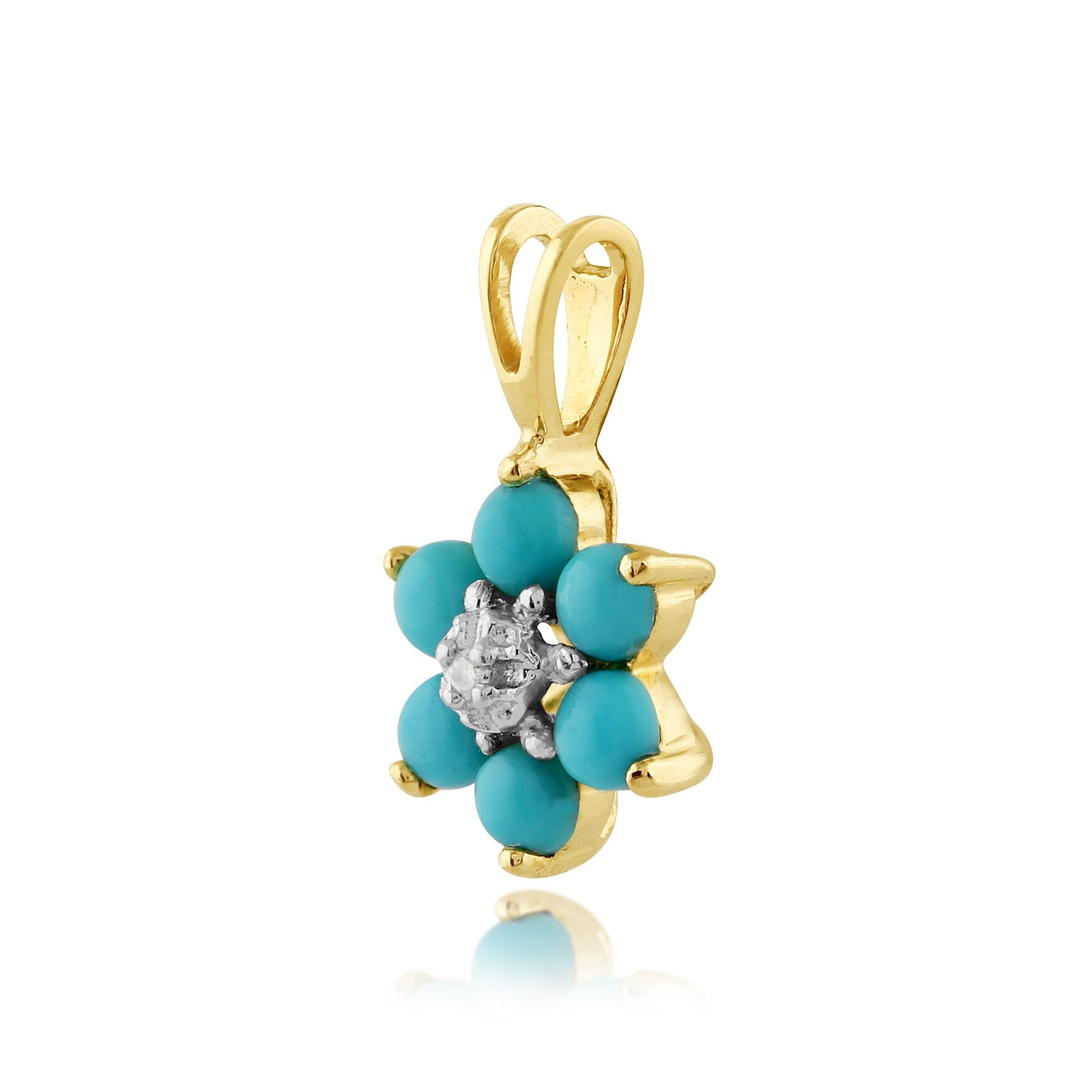 Floral Round Turquoise & Diamond Pendant in 9ct Yellow Gold