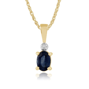 Classic Oval Light Blue Sapphire & Diamond Pendant in 9ct Yellow Gold
