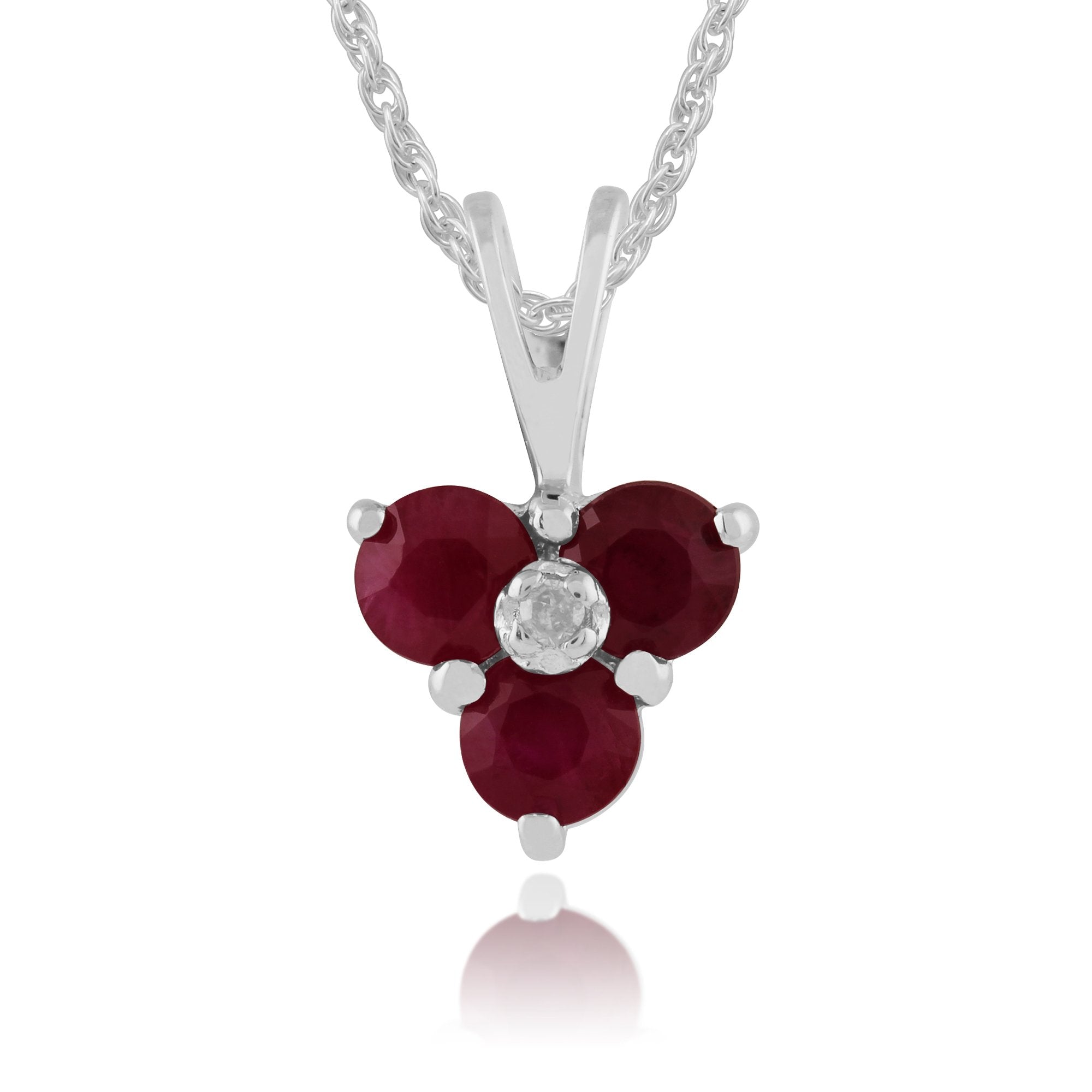 Classic Round Ruby & Diamond Cluster Pendant in 9ct White Gold