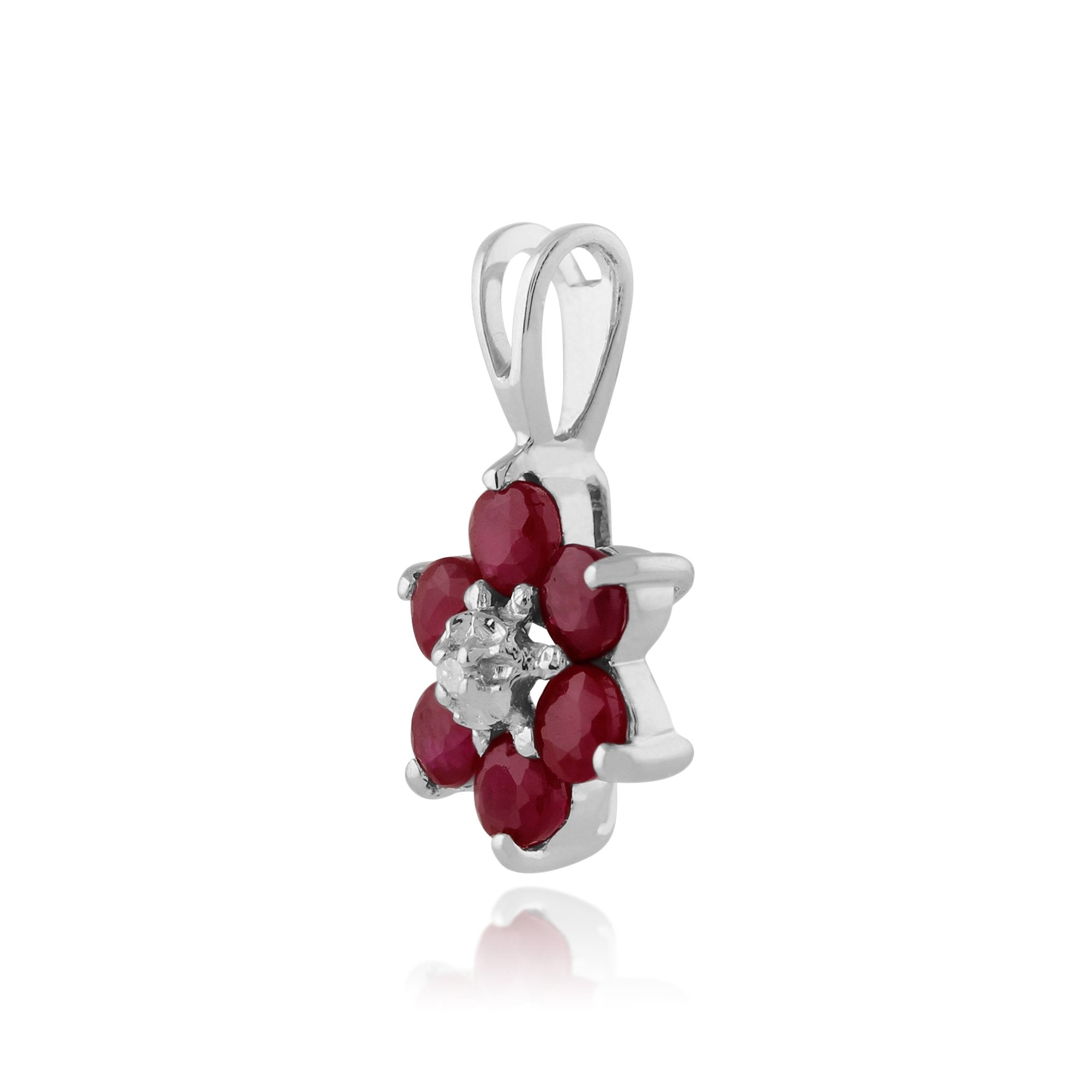 Floral Round Ruby & Diamond Pendant in 9ct White Gold
