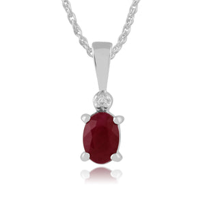 Classic Oval Ruby & Diamond Pendant in 9ct White Gold