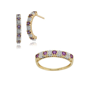Classic Amethyst & Diamond Half Hoop Earrings & Half Eternity Ring Image 1