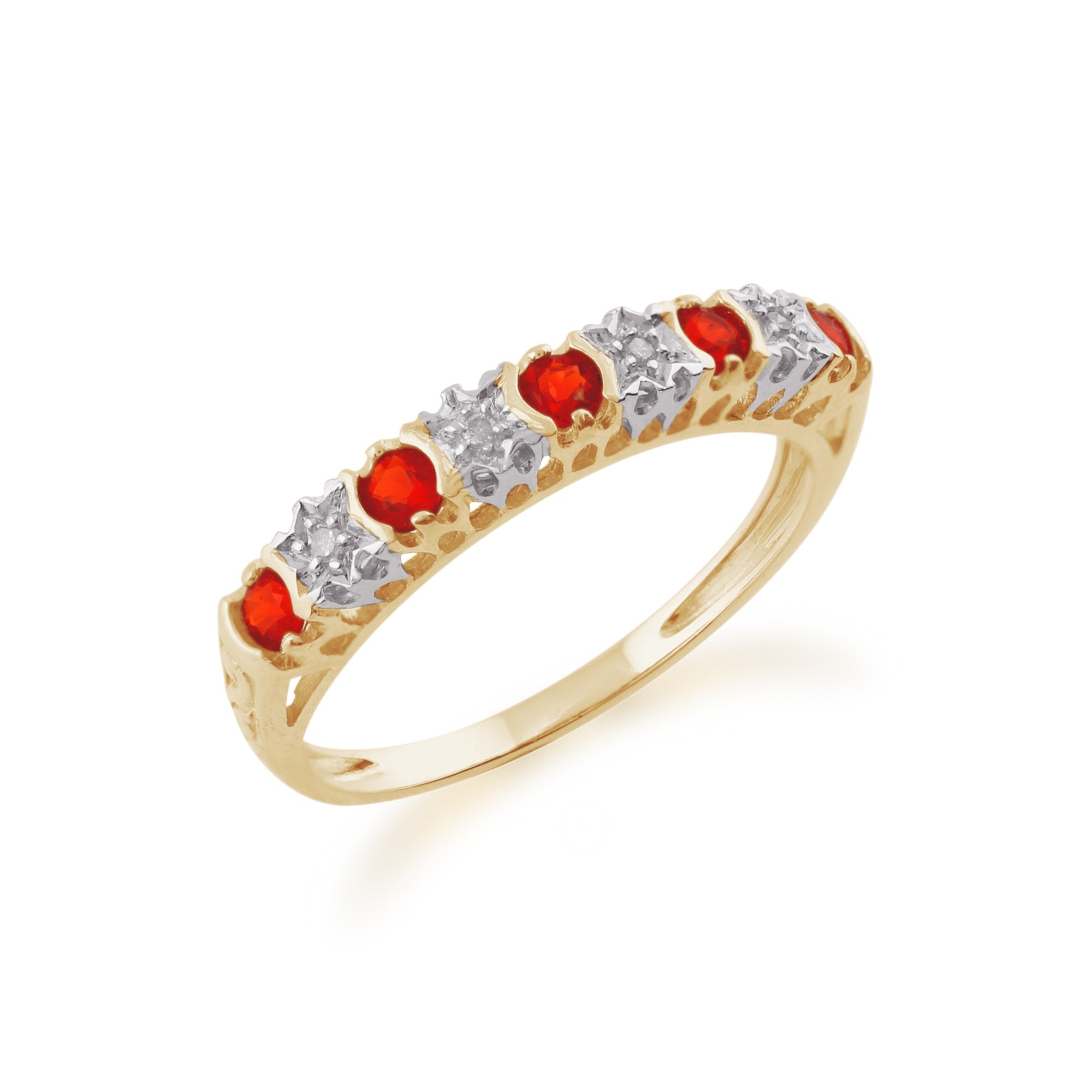 Round Fire Opal & Diamond Ring in 9ct Gold