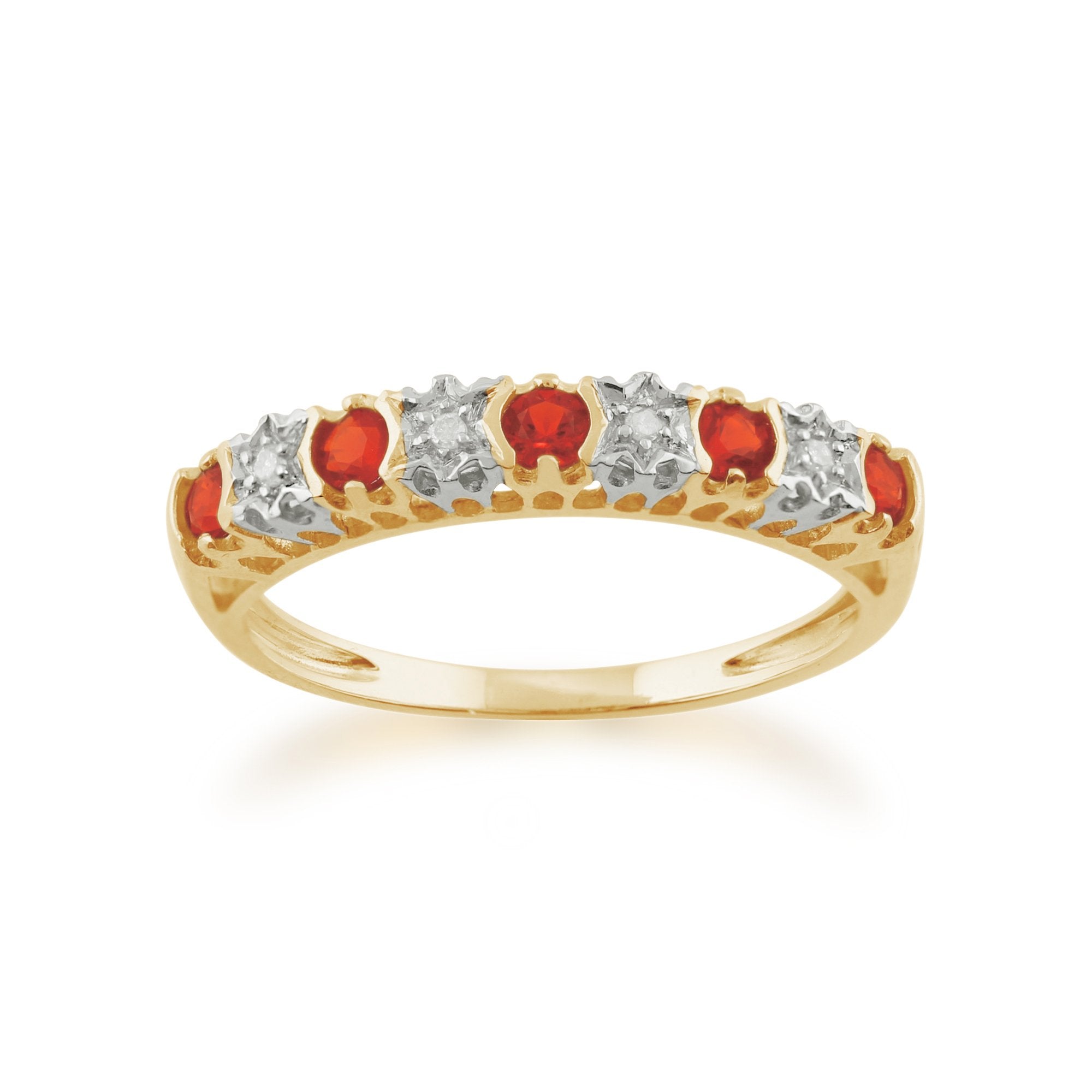Round Fire Opal & Diamond Eternity Ring in 9ct Gold 