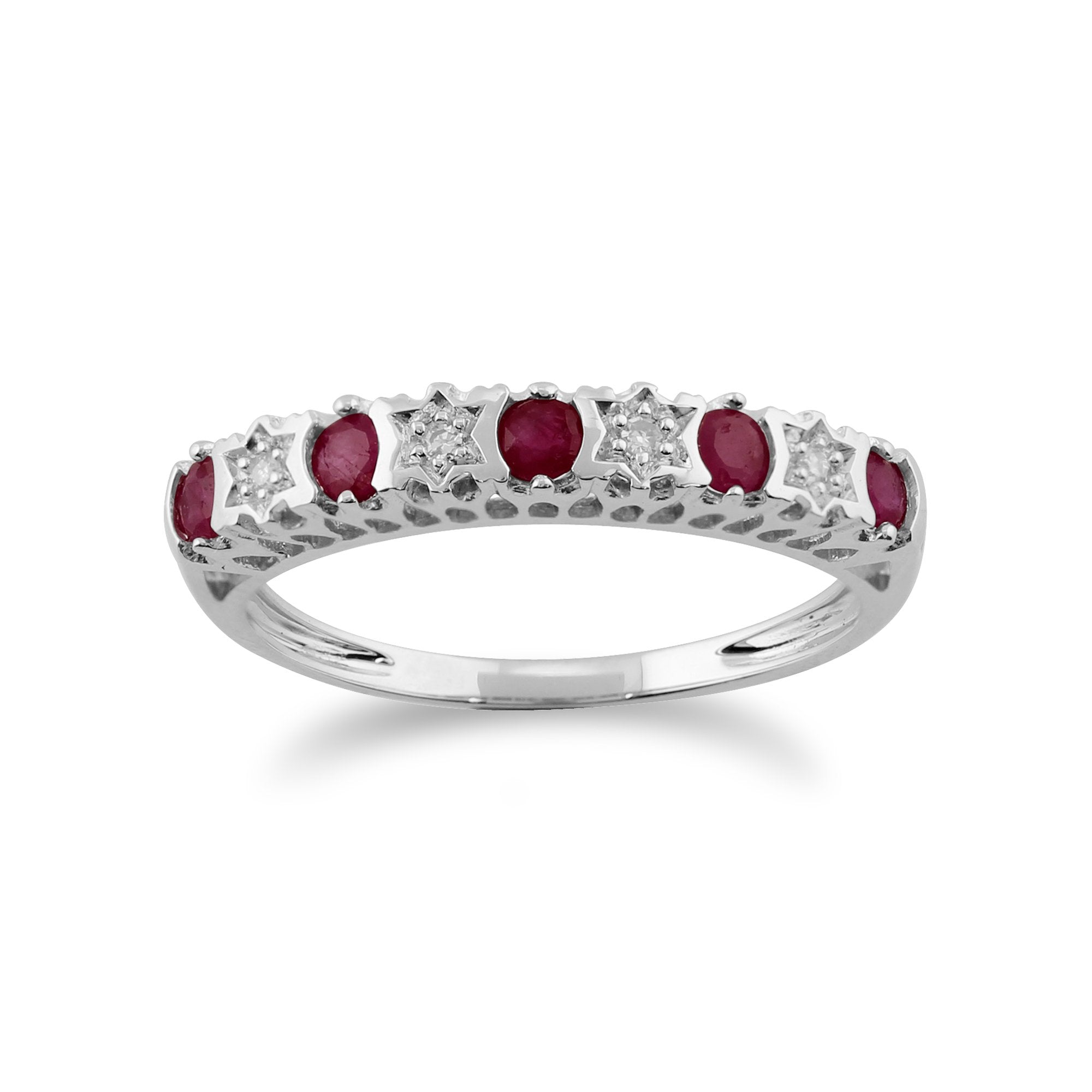 Classic Round Ruby & Diamond Half Eternity Ring in 9ct White Gold
