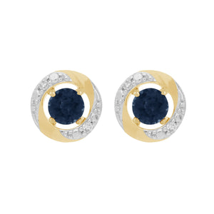 Classic Round Blue Sapphire Stud Earrings with Detachable Diamond Halo Ear Jacket in 9ct Yellow Gold