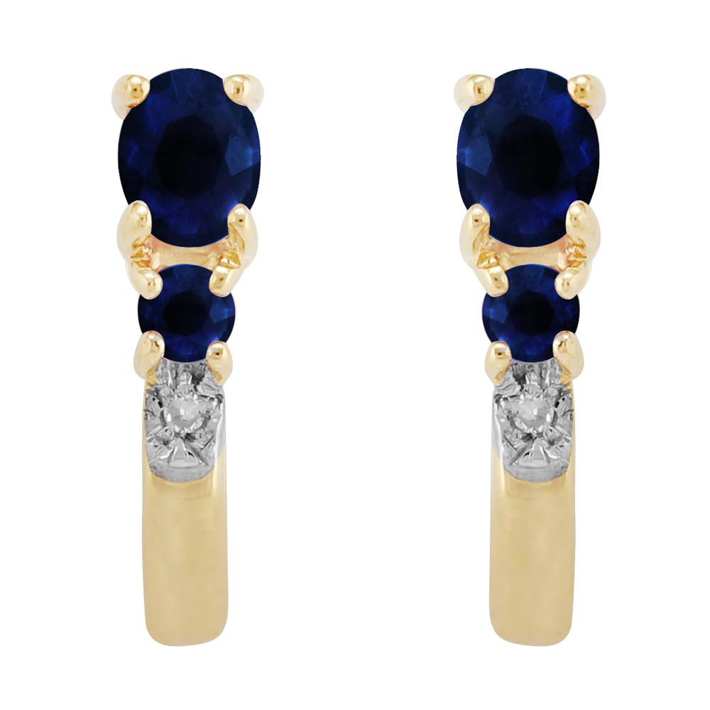 Classic Oval Sapphire & Diamond Hoop Earrings in 9ct Yellow Gold