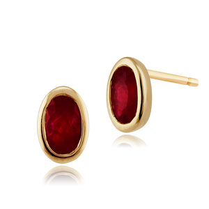 Classic Oval Ruby Bezel Stud Earrings & Pendant Set Image 2