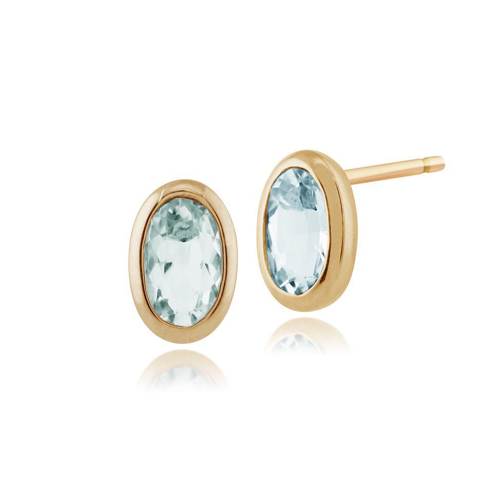 Classic Oval Aquamarine Stud Earrings in 9ct Yellow Gold 6x4mm