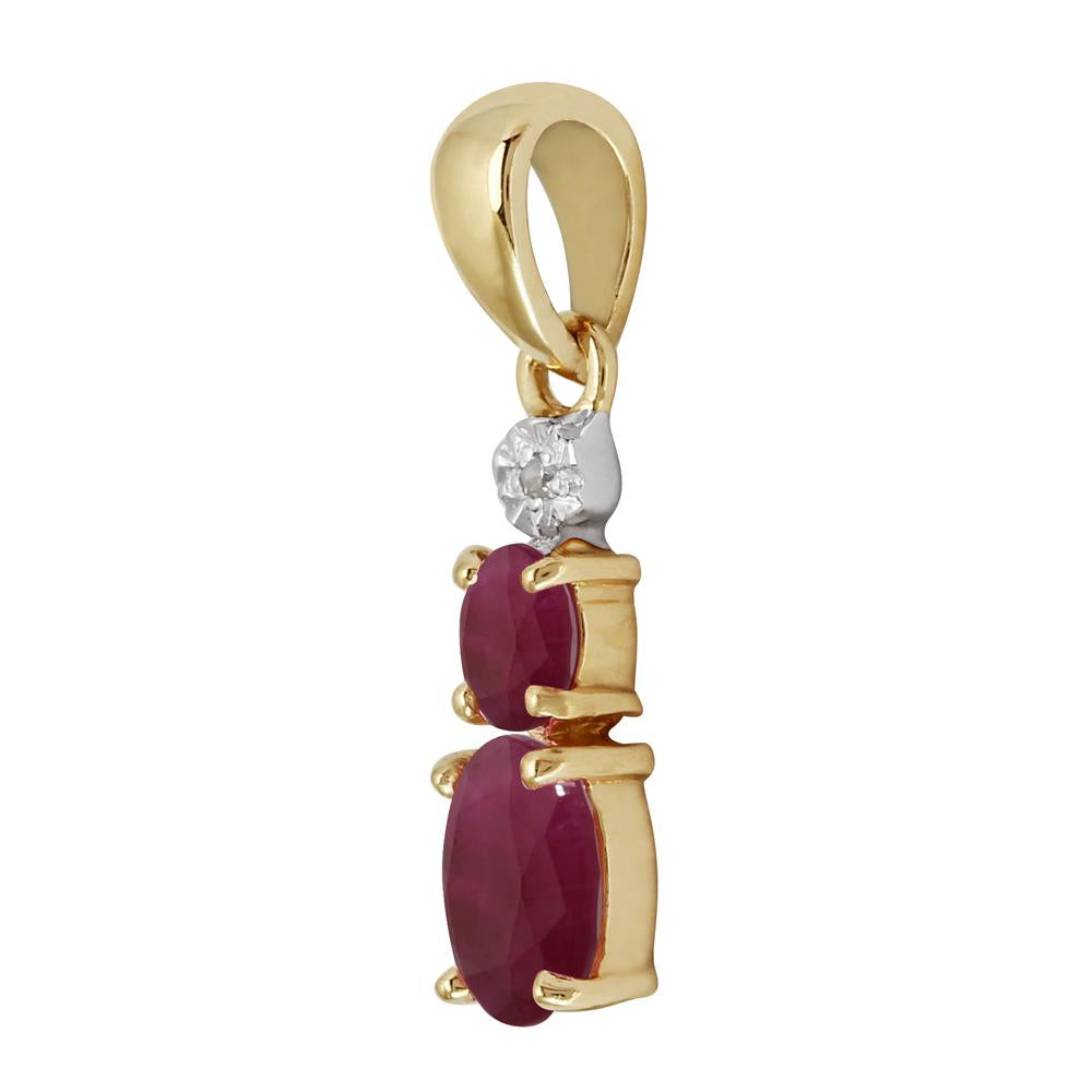 Classic Oval Ruby & Diamond Pendant in 9ct Yellow Gold