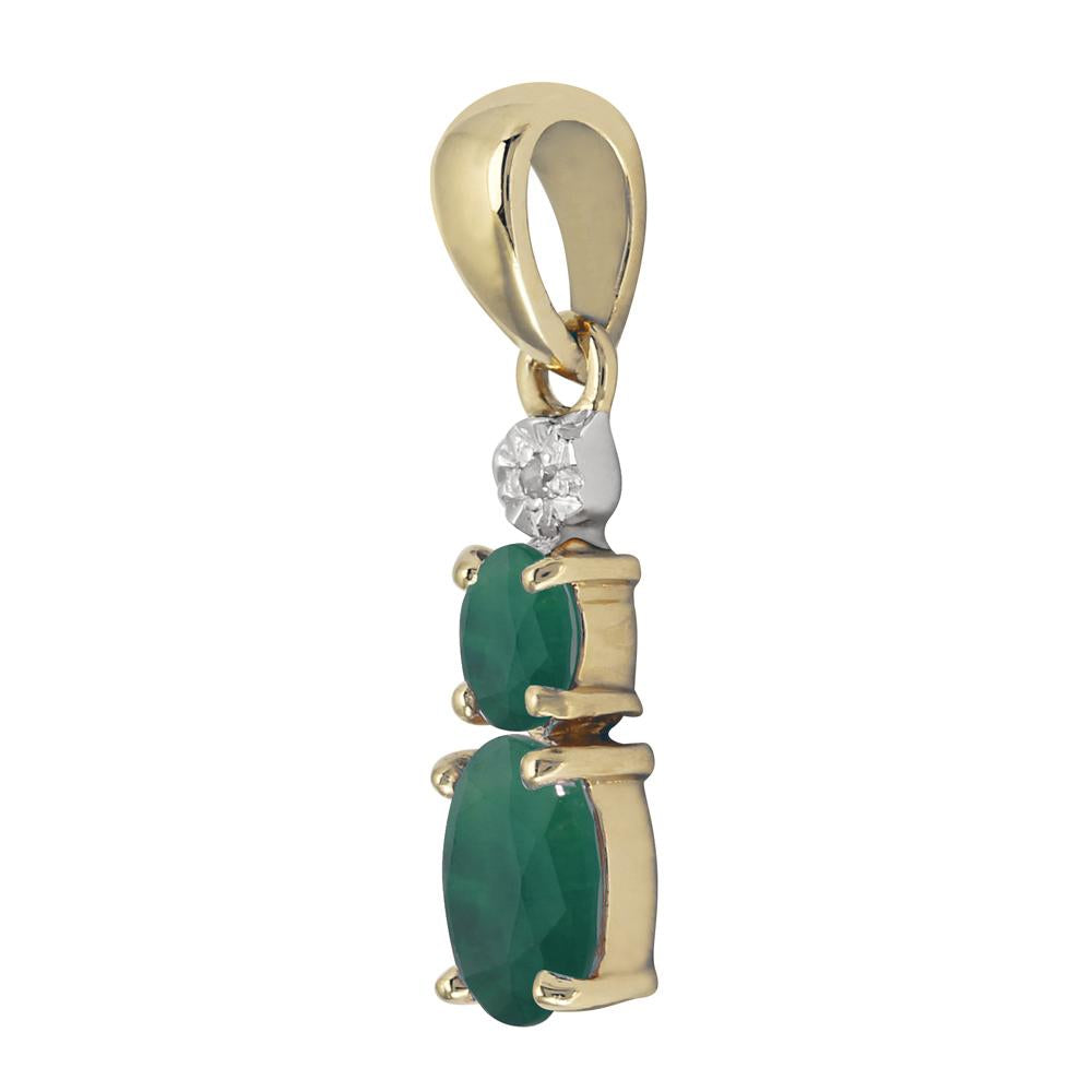 Classic Oval Emerald & Diamond Pendant in 9ct Yellow Gold