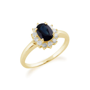 Classic Oval Sapphire & Diamond Cluster Ring in 9ct Yellow Gold Side
