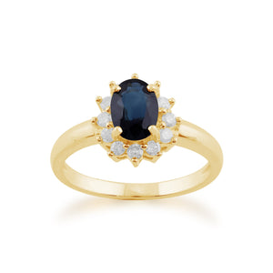 Classic Oval Sapphire & Diamond Cluster Ring in 9ct Yellow Gold