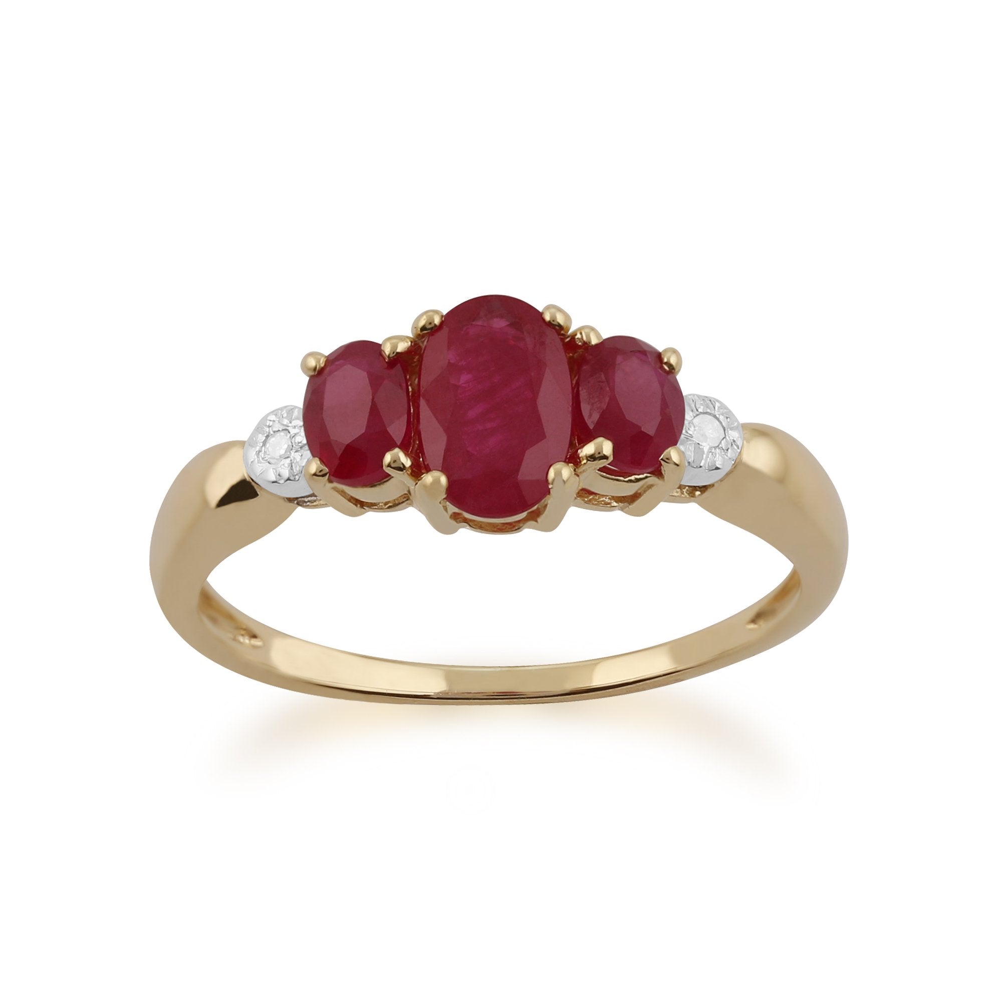Classic Oval Ruby & Diamond Trilogy Ring in 9ct Yellow Gold