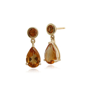 Classic Pear & Round Citrine Drop Earrings in 9ct Yellow Gold