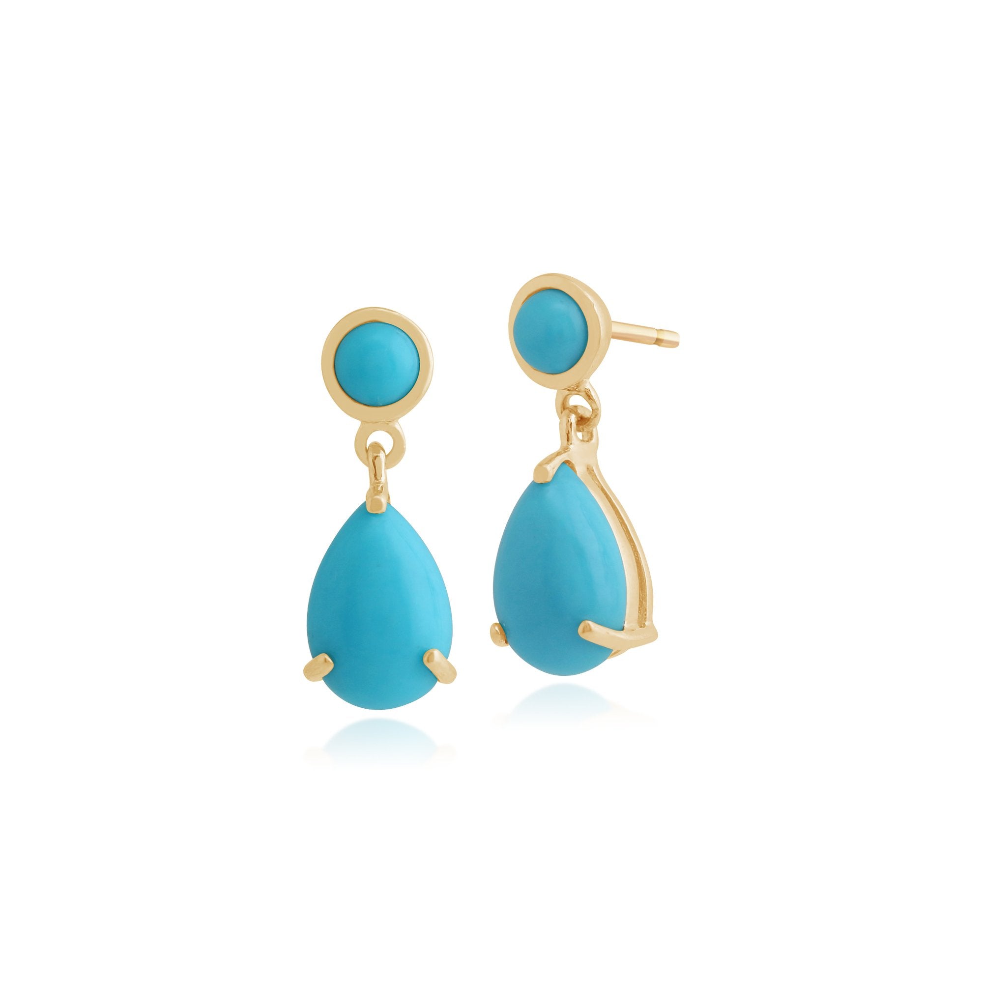 Classic Pear & Round Turquoise Drop Earrings in 9ct Yellow Gold