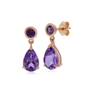 Classic Pear & Round Amethyst Drop Earrings in 9ct Rose Gold