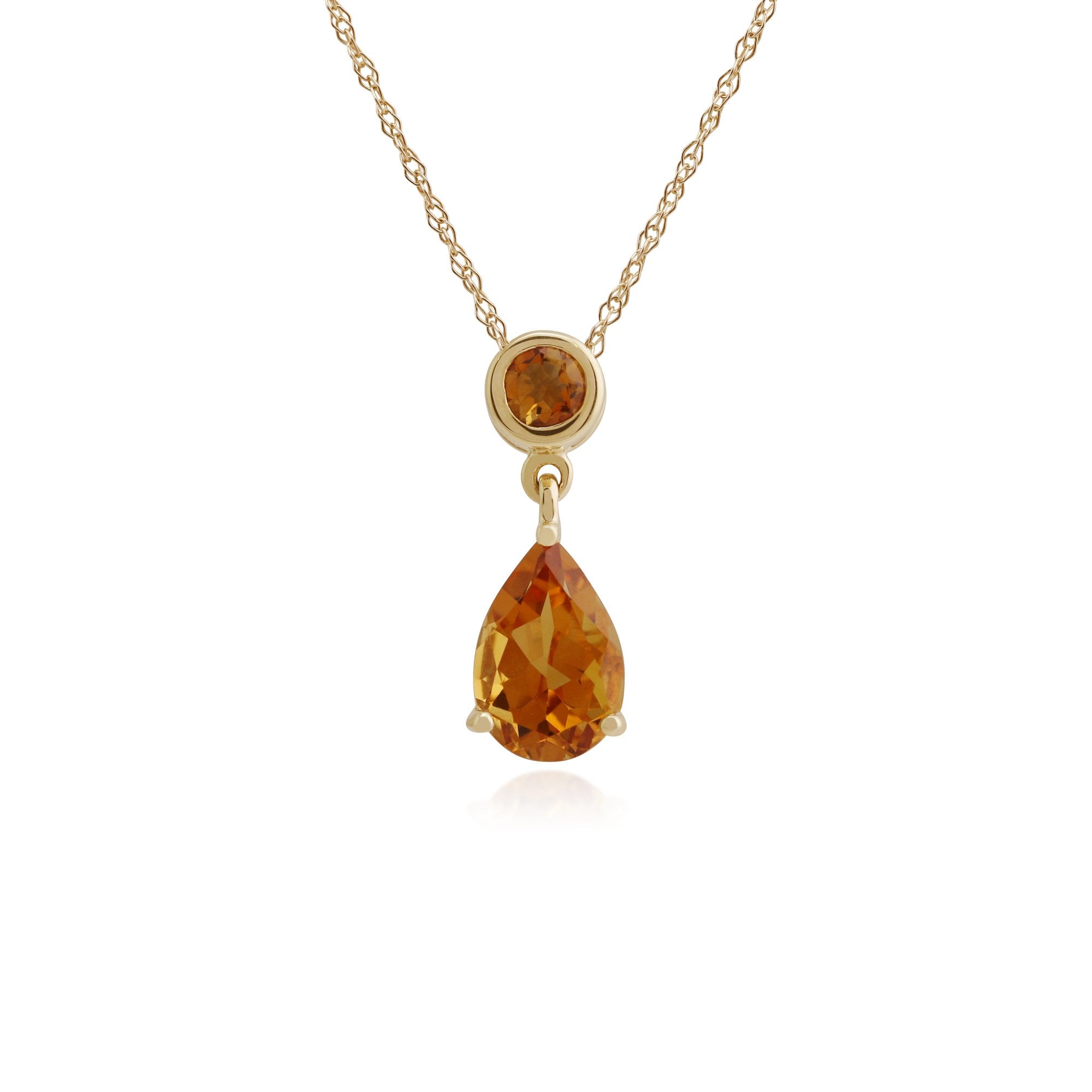 Classic Pear & Round Citrine Pendant in 9ct Yellow Gold