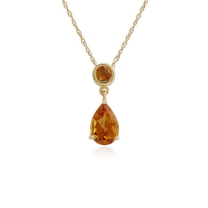 Classic Pear & Round Citrine Drop Earrings & Pendant Set in 9ct Yellow Gold