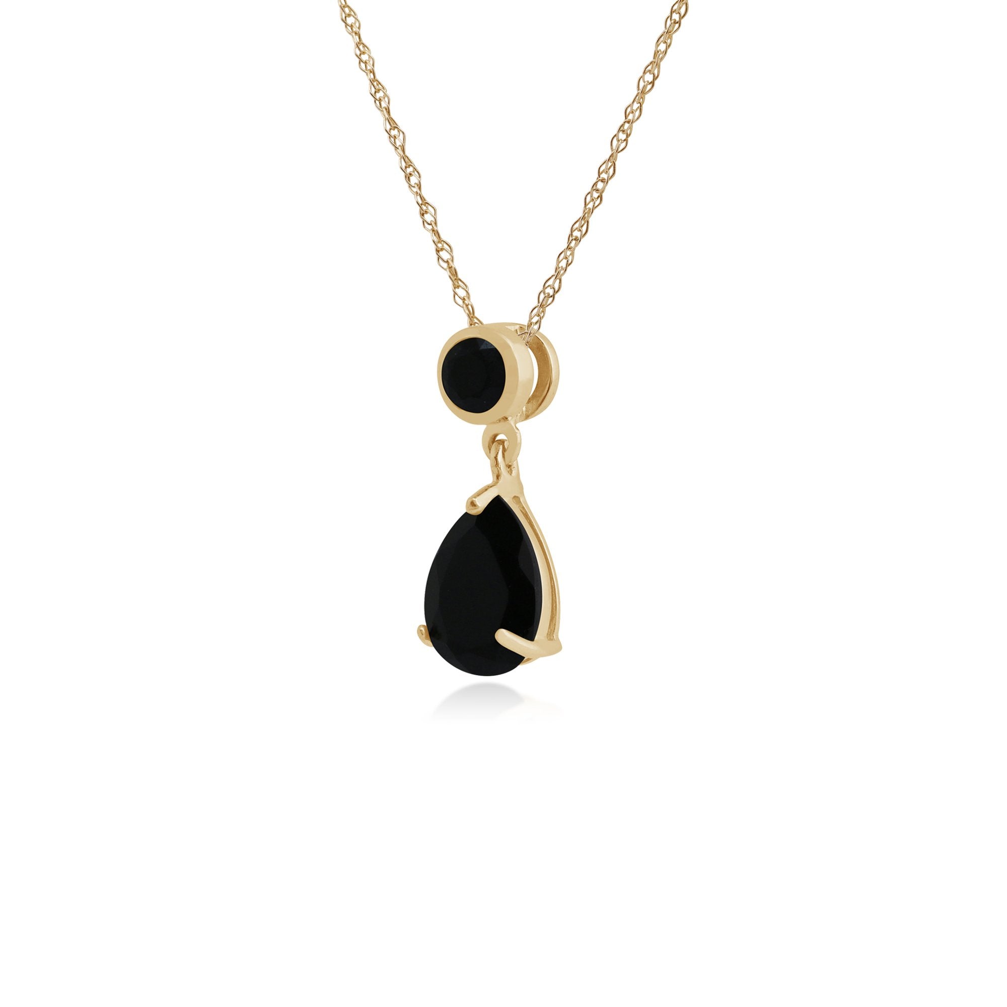 Classic Pear & Round Black Onyx Pendant in 9ct Yellow Gold