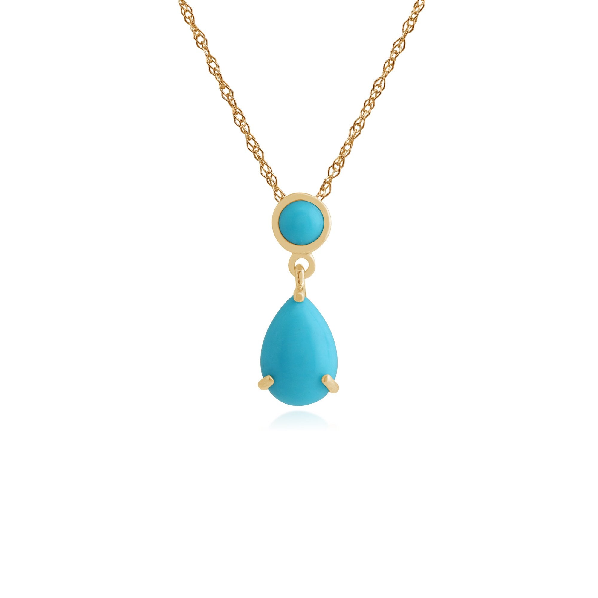 Classic Pear & Round Turquoise Pendant in 9ct Yellow Gold