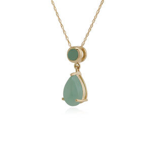 Classic Pear & Round Green Jade Pendant in 9ct Yellow Gold