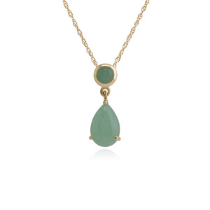 Classic Pear & Round Jade Drop Earrings & Pendant Set in 9ct Yellow Gold
