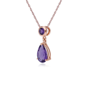 Classic Pear & Round Amethyst Drop Pendant in 9ct Rose Gold