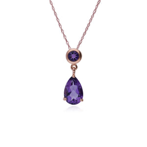 Classic Pear & Round Amethyst Drop Pendant in 9ct Rose Gold
