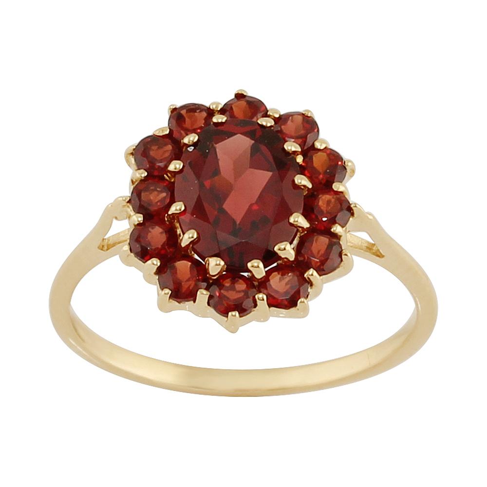 Classic Oval Garnet Cluster Ring in 9ct Yellow Gold