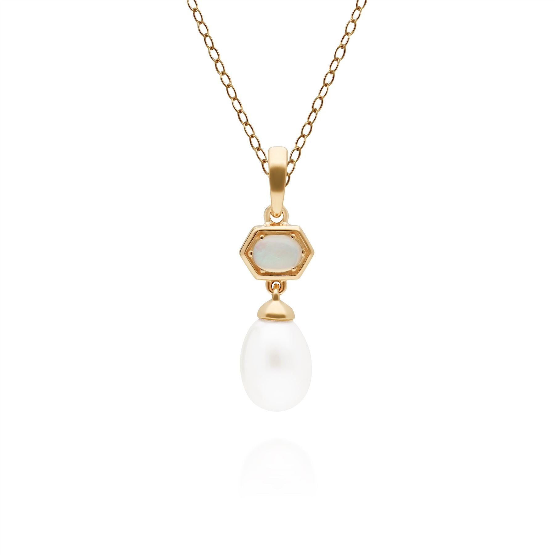 Modern Pearl & Opal Hexagon Drop Pendant 
