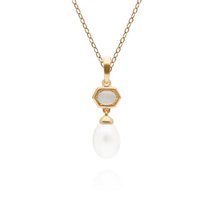 Modern Pearl & Opal Hexagon Drop Pendant 