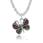 Collana e orecchini con pendente a farfalla di nuovo stile, marcasite in argento 925 e smalto