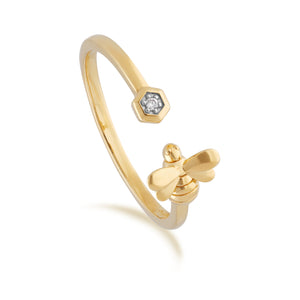 Yellow Gold Diamond Bee Ring 