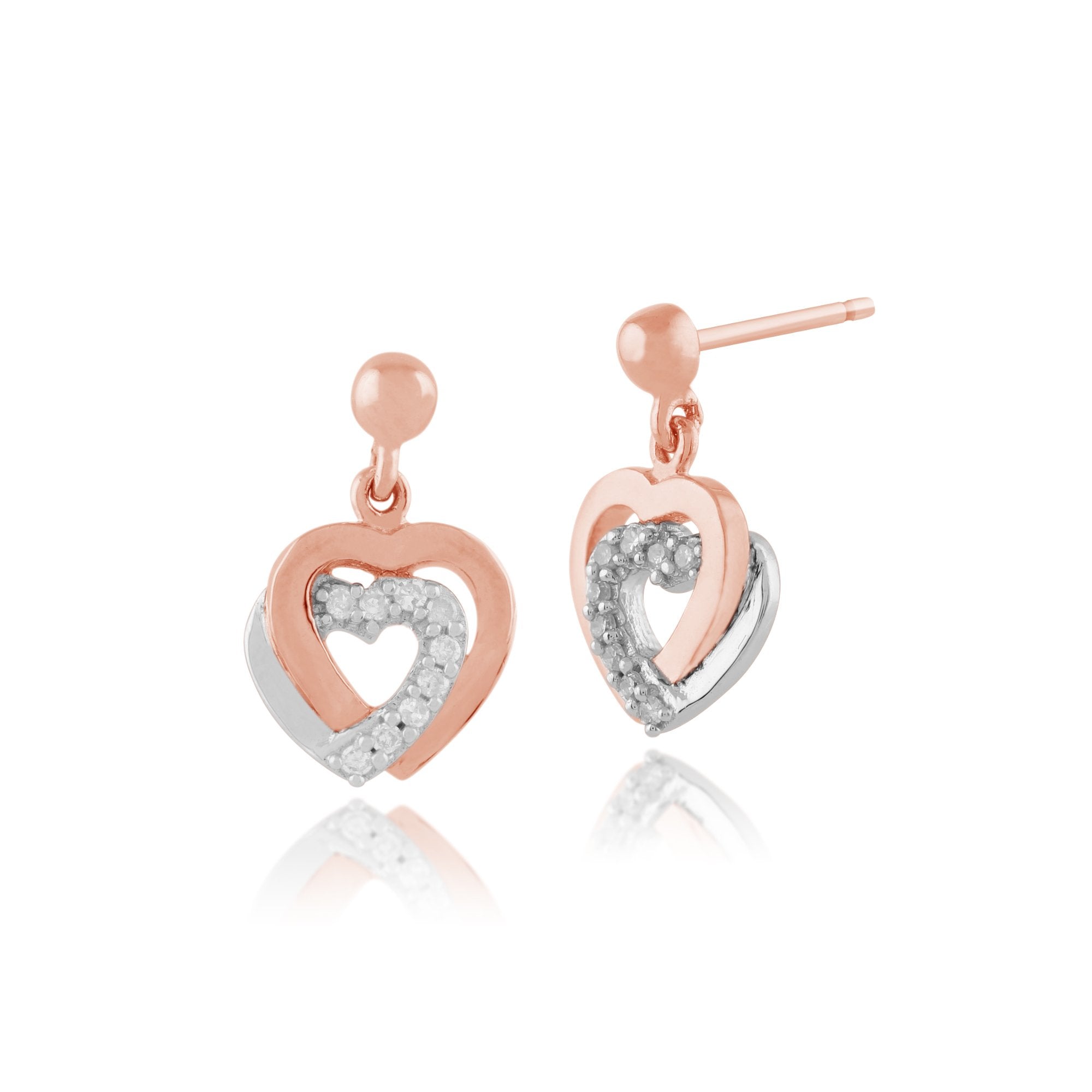 Classic Round Diamond Heart Drop Earrings in 9ct Rose Gold