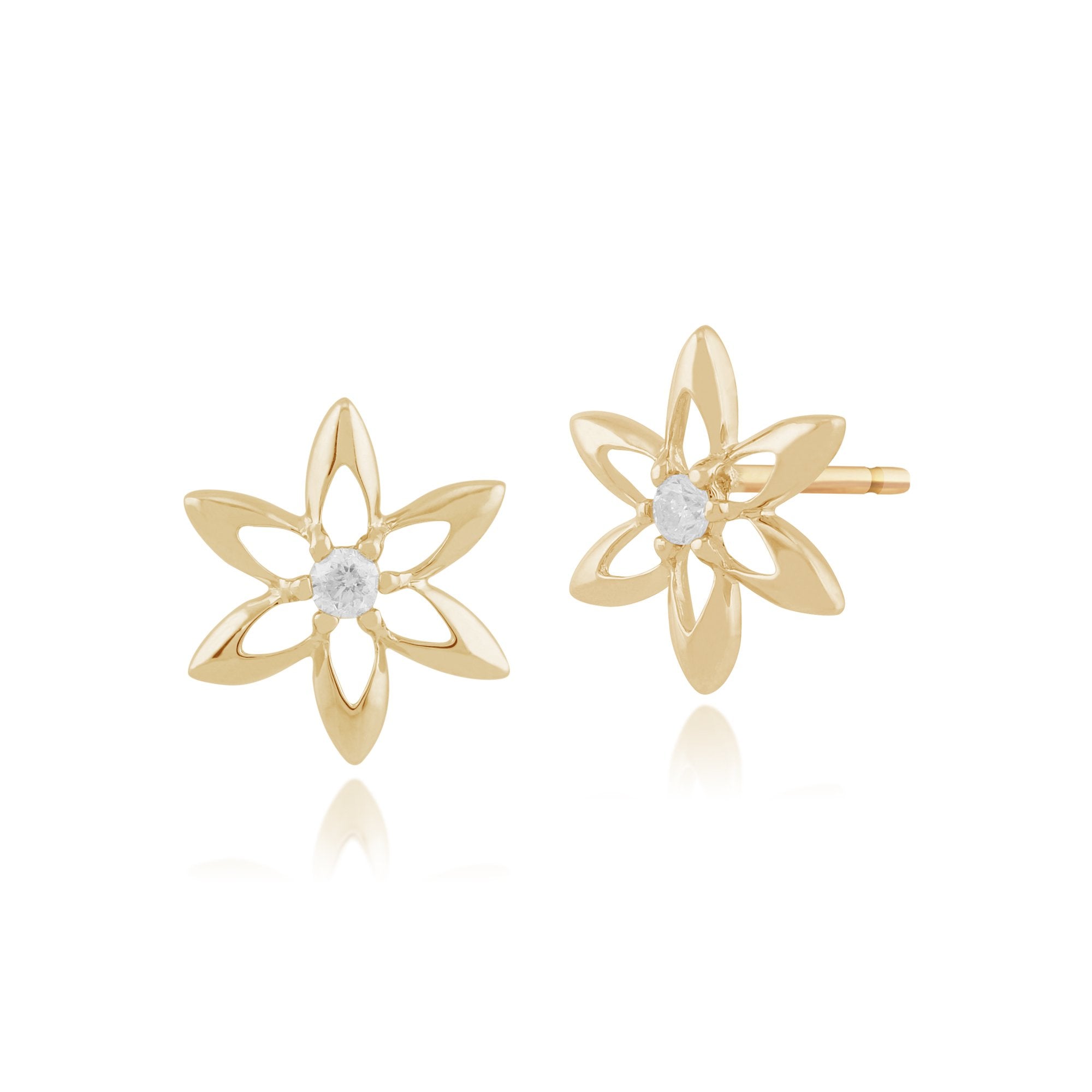 Floral Round Diamond Flower Frame Stud Earrings in 9ct Yellow Gold