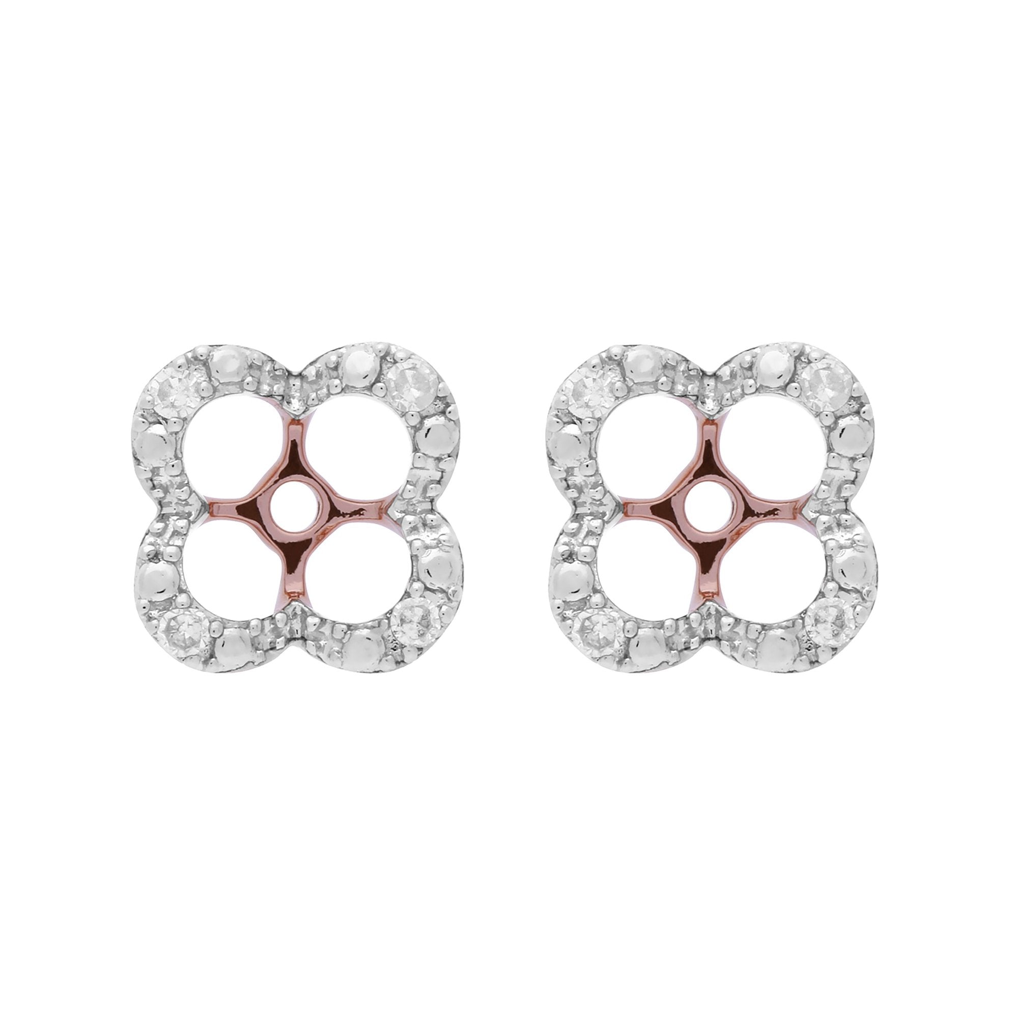 Floral Round Diamond Clover Shape Earrings Jacked in 9ct Rose Gold