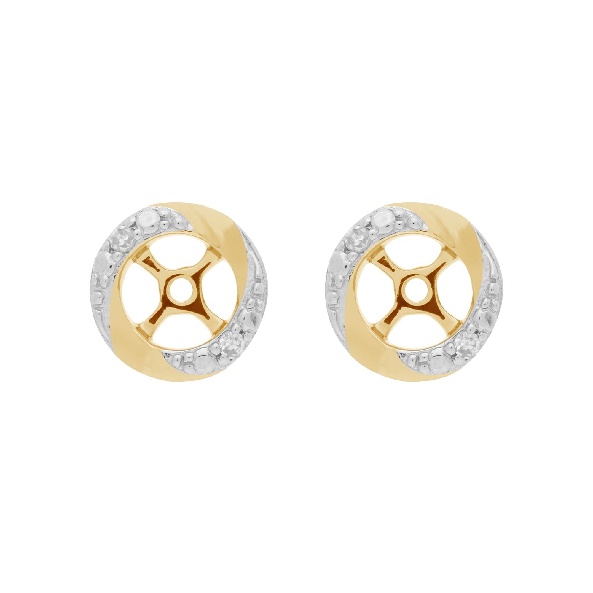 Classic Round Diamond Earring Jacket in Two Tone Yellow & Rhodium Plated 9ct Gold