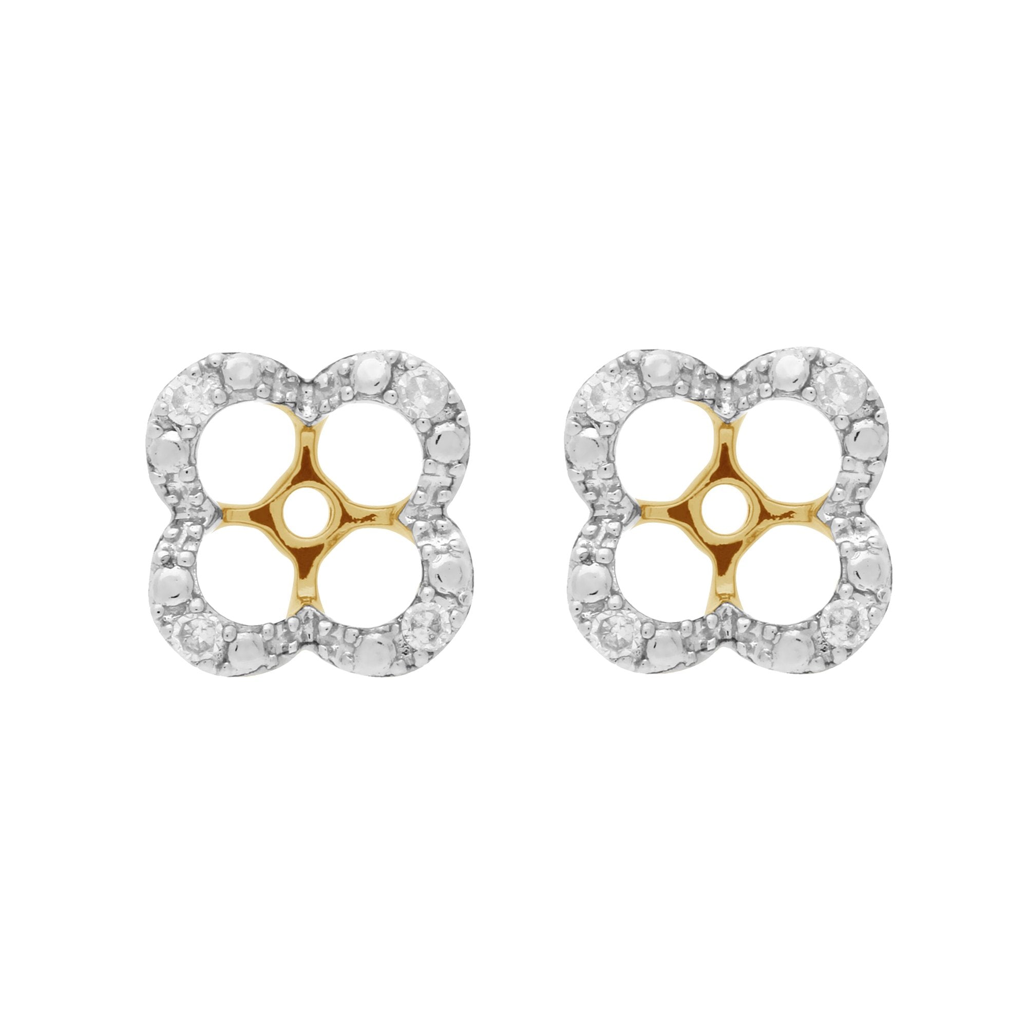 Floral Round Diamond Clover Shape Earrings Jacked in 9ct Yellow Gold