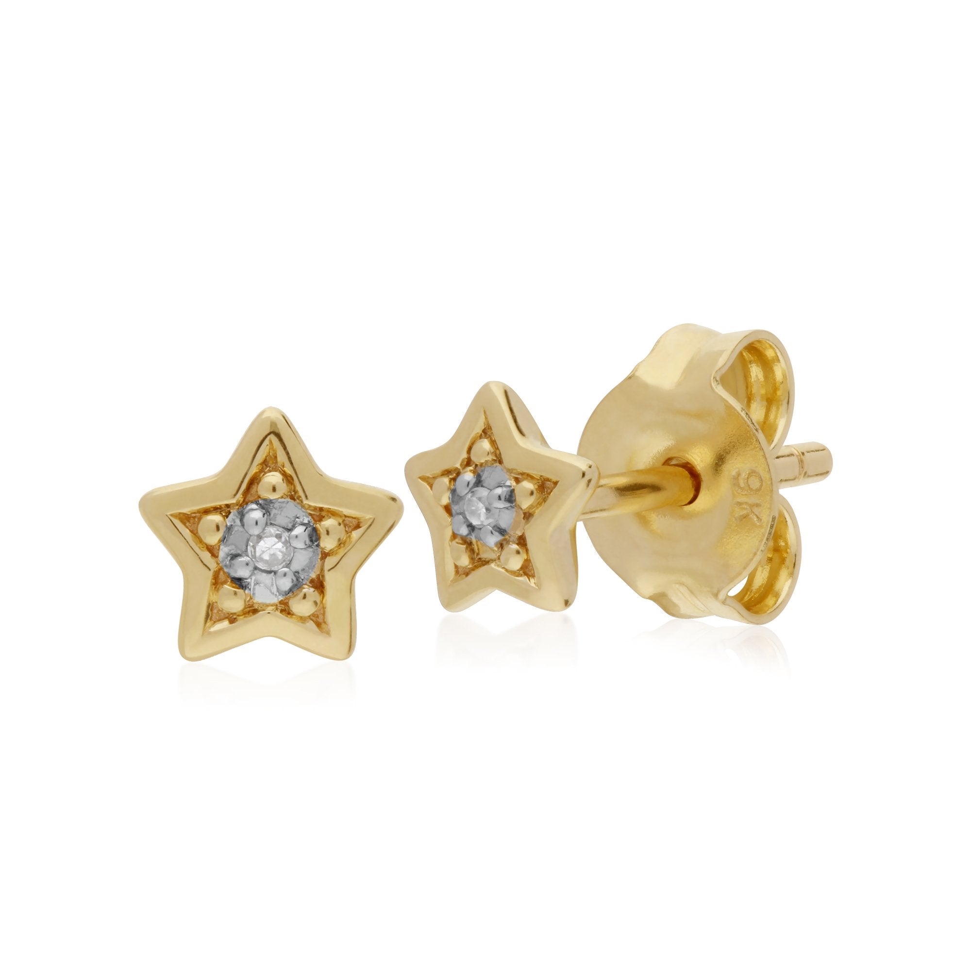 Classic Single Stone Round Diamond Star Stud Earrings in 9ct Yellow Gold