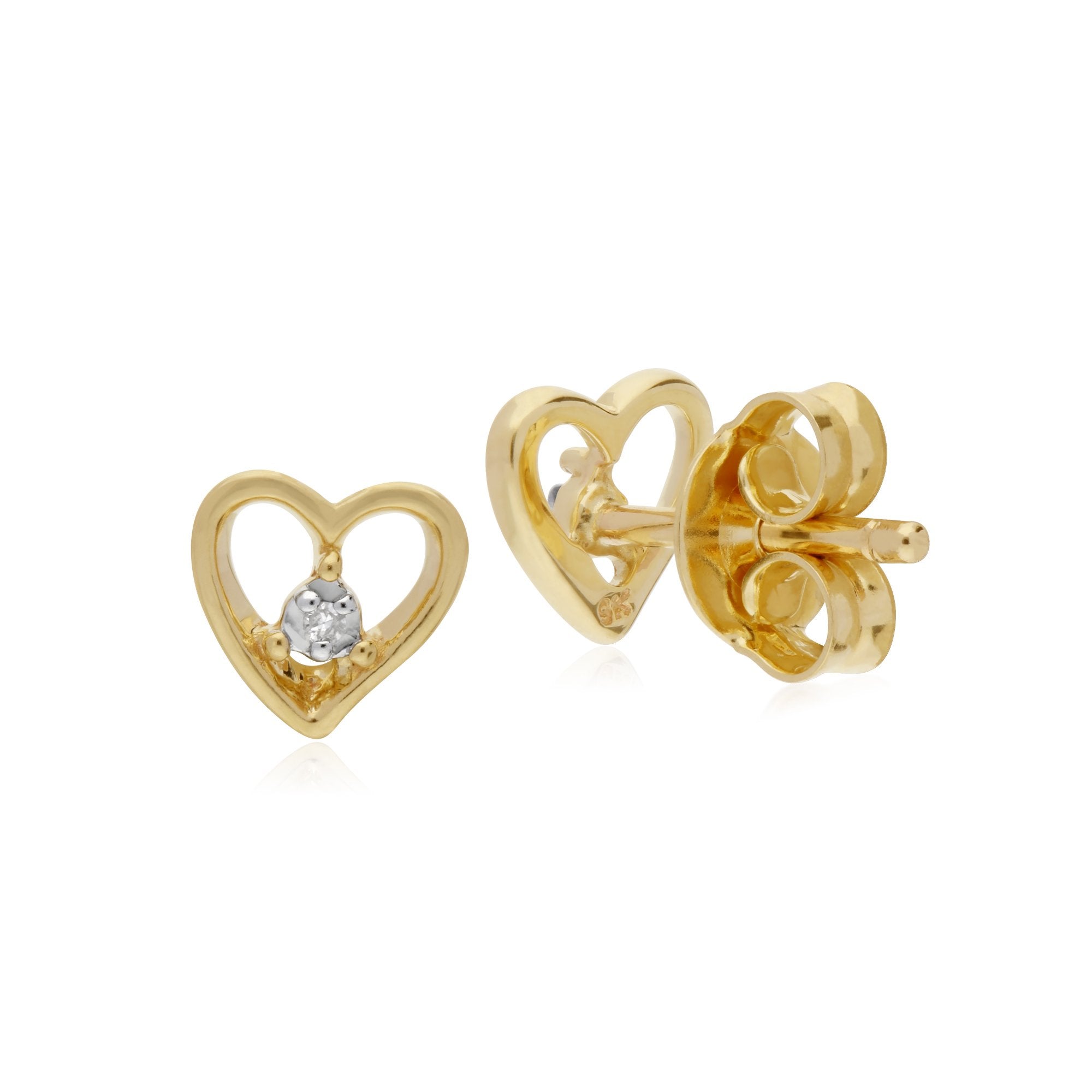 Gemondo 9ct Yellow Gold Diamond Single Stone Heart Stud Earrings