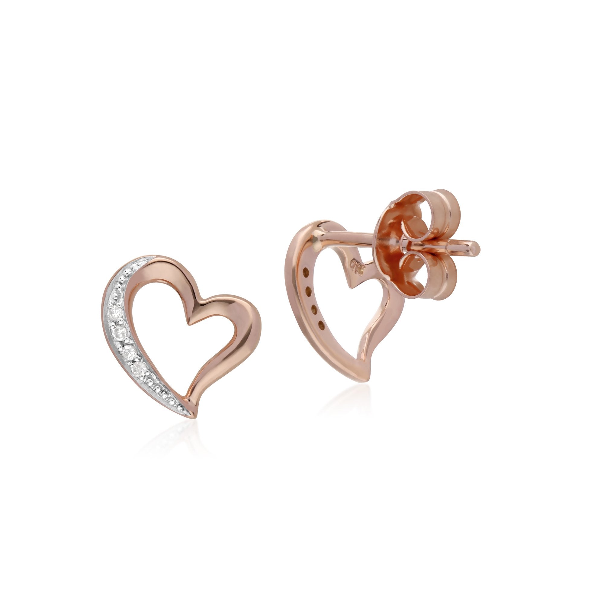 Classic Round Diamond Open Love Heart Stud Earrings in 9ct Rose Gold