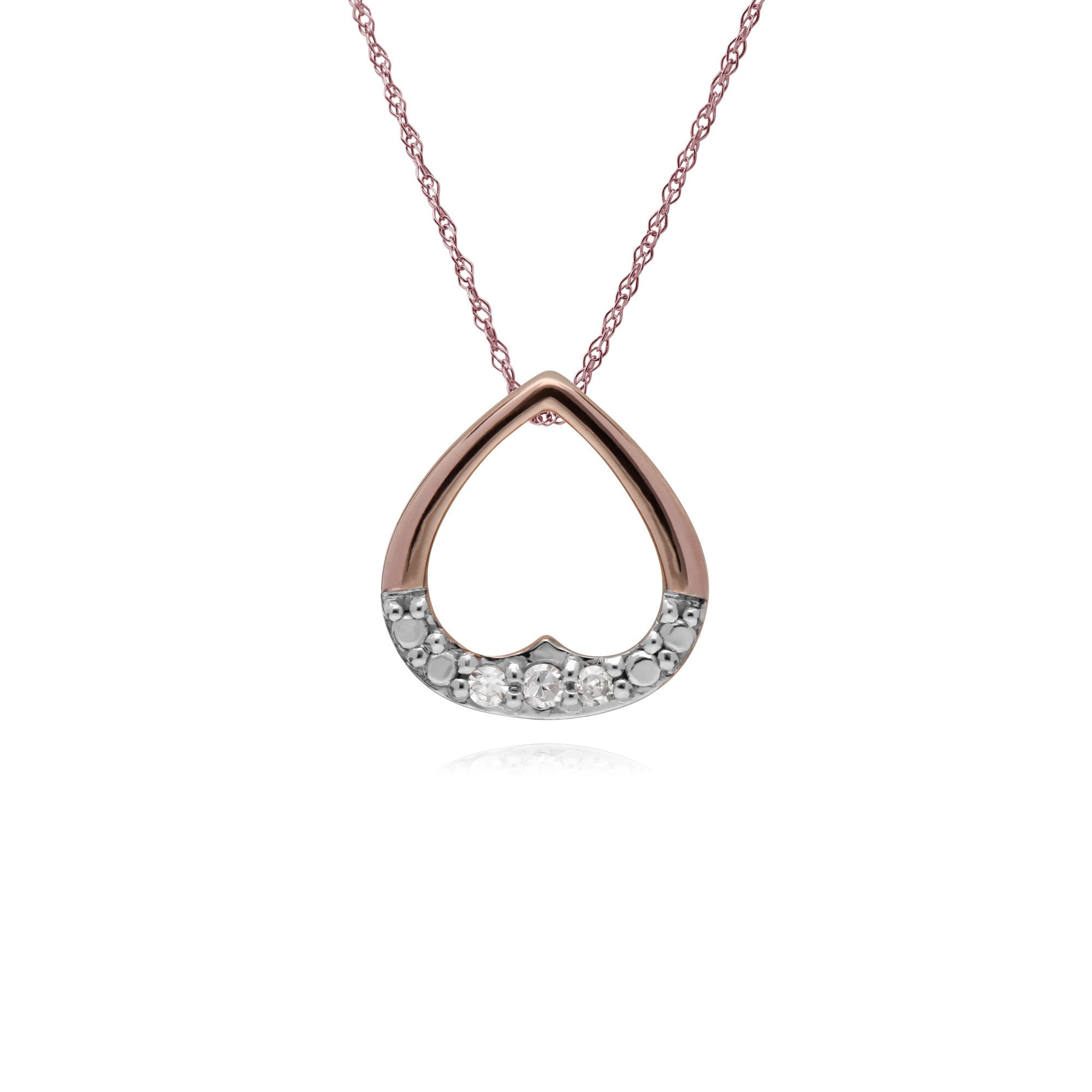 Classic Round Diamond Open Heart Shaped Pendant in 9ct Rose Gold