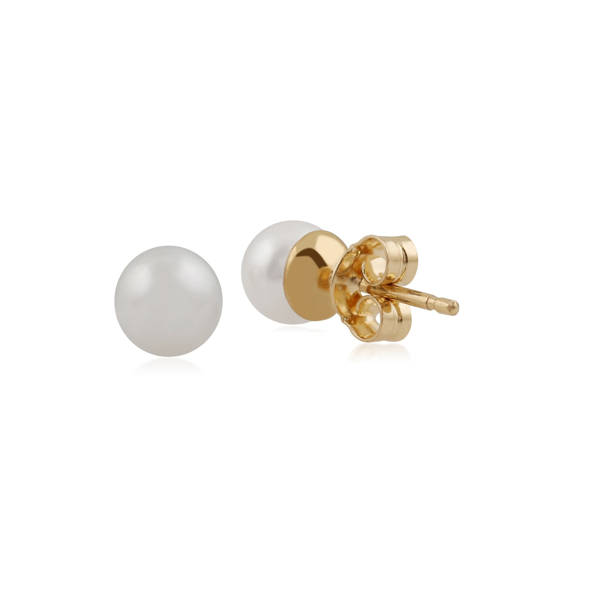 Classic Full Round Freshwater Pearl Stud Earrings in 9ct Yellow Gold 5mm