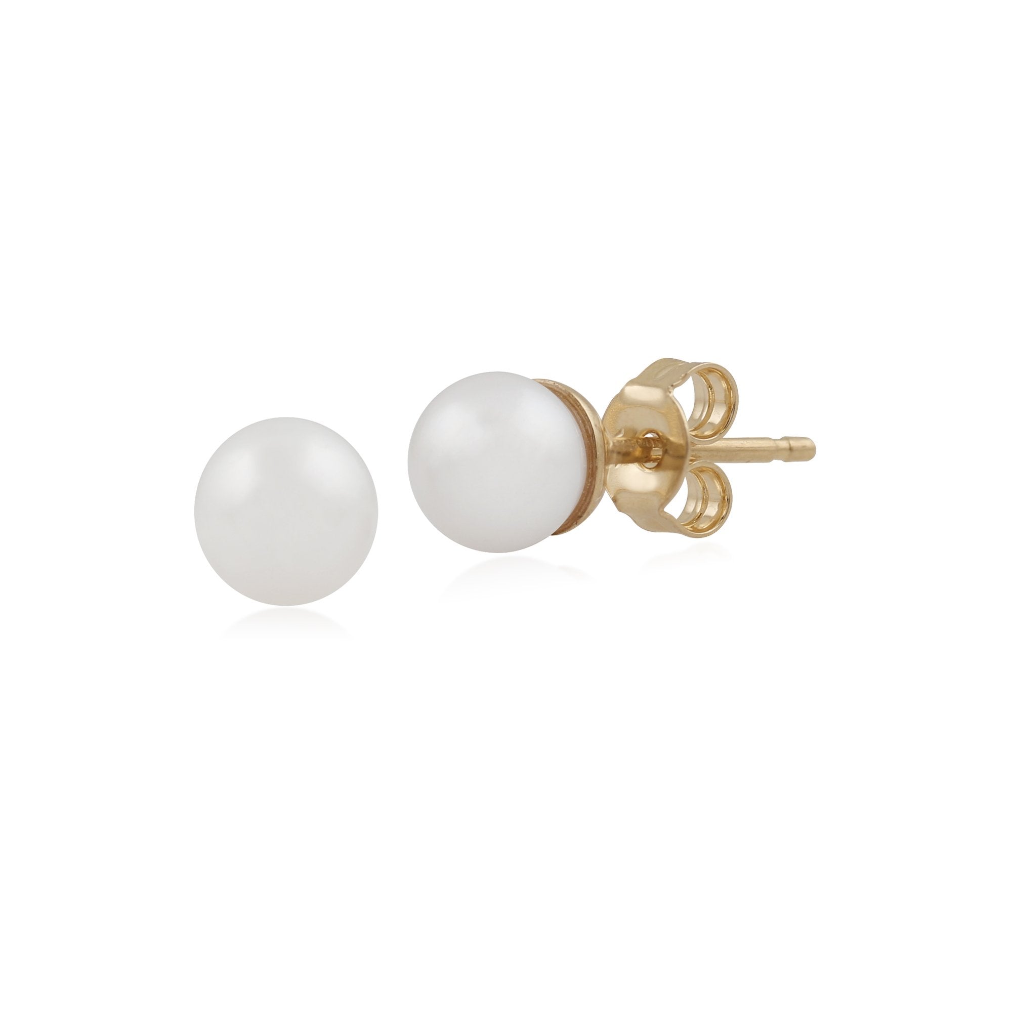 Classic Full Round Freshwater Pearl Stud Earrings in 9ct Yellow Gold 5mm